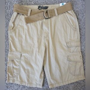 Plugg Men's Beige Britsh Khaki Cargo Shorts with Belt Size 31 NWT